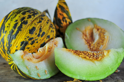 Fresh sweet melon on the wooden table