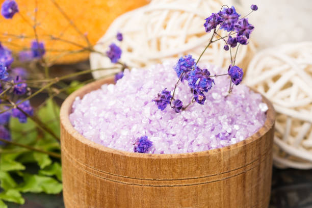 istock lavender bath salt in a wooden jar, close-up 1364357370