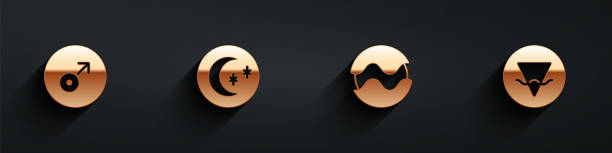 istock Set Mars symbol, Moon and stars, Planet and Earth element icon with long shadow. Vector 1364358460