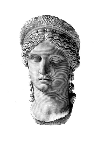 juno lub hera ludovisi, kolosalna marmurowa głowa rzymskiej antycznej bogini, museo nazionale romano, rzym - here stock illustrations