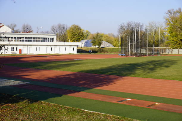 Arad, Arad Romania - December 9 2021: Stadium with running track athletics stadium