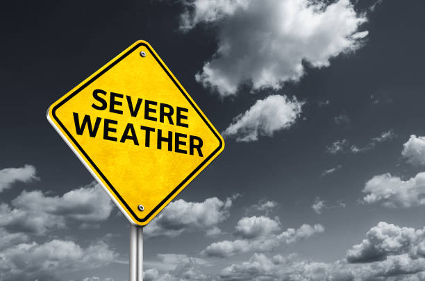 Severe Weather information road sign stock photo