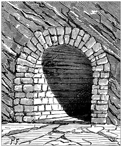 ilustrações, clipart, desenhos animados e ícones de ilustração antiga da indústria do século xix, tecnologia e artesanato: entrada de túnel - 19th hole