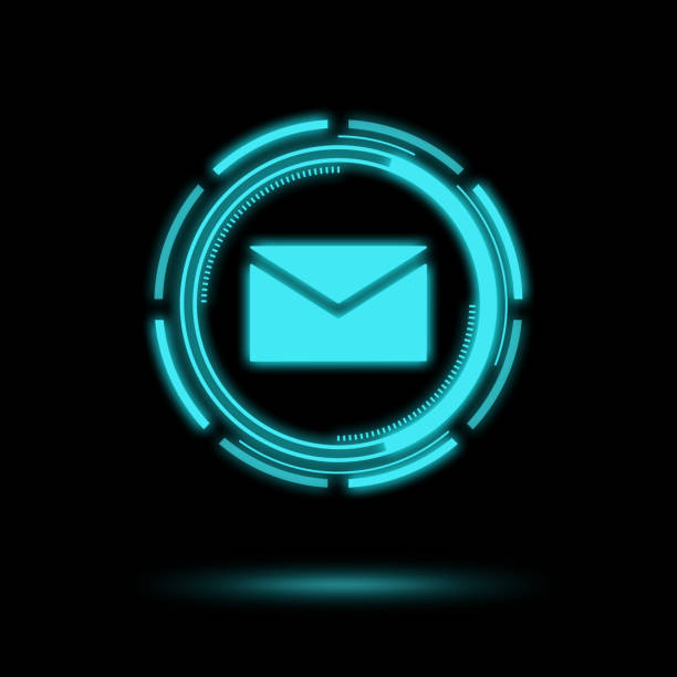 istock Futuristic neon hologram email and envelope icon. 1364366994