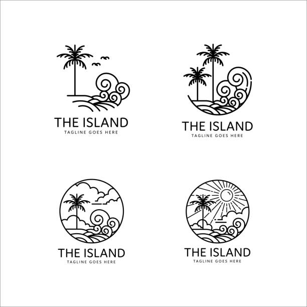 ilustrações, clipart, desenhos animados e ícones de coleção de design de ilhas tropicais - wave island palm tree sea
