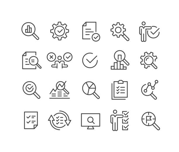 Inspection Icons - Classic Line Series Editable Stroke - Inspection - Line Icons studying stock illustrations