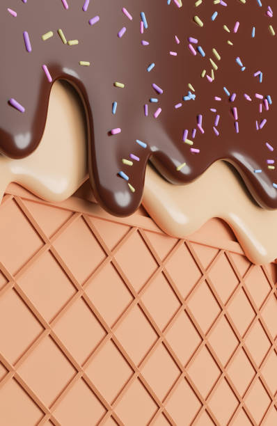 istock Chocolate and Vanilla Ice Cream Melted with Sprinkles on Wafer Background.,3d model and illustration. 1364372429