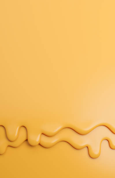 gouttes de liquide crémeux au fromage.,fromage fondu sur fond jaune.,modèle 3d et illustration. - cheese photos et images de collection