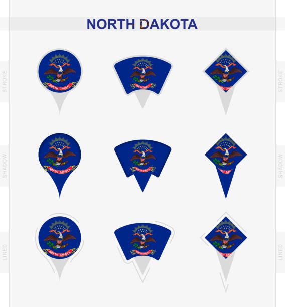 флаг северной дакоты, набор значков местоположения флага северной дакоты. - north dakota flag us state flag north dakota flag stock illustrations