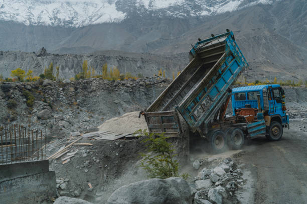 istock Excavation of road during landslide 1364374665