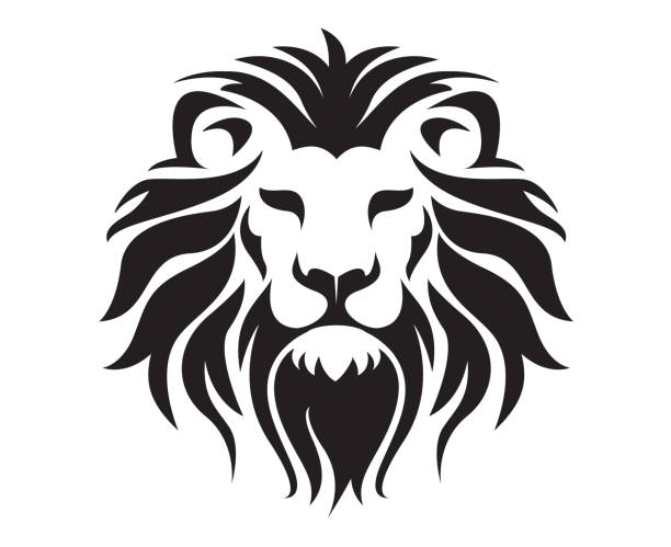 głowa dzikiego lwa i ikona logo. ilustracja wektorowa. - safari animals undomesticated cat feline mammal stock illustrations