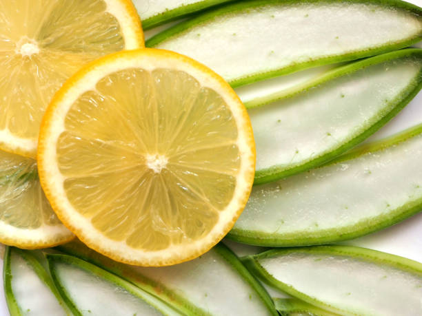 Thin slices of lemon and aloe vera