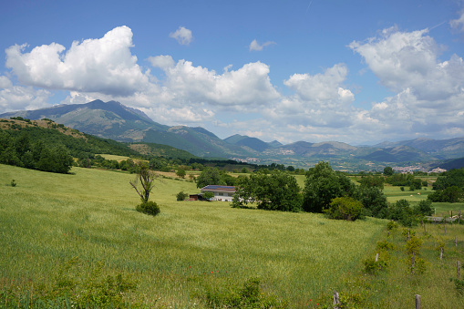 Landscape of Valle Peligna, Abruzzo, near Raiano and Anversa. View of Cocullo