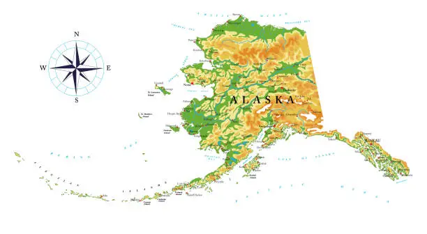 Vector illustration of Alaska highly detailed physical map