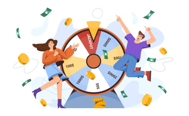 illustrations, cliparts, dessins animés et icônes de les chanceux près de la roue de la fortune gagnent un million - roulette wheel illustrations