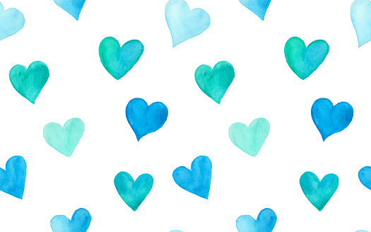 Watercolor various heart shape as seamless pattern.