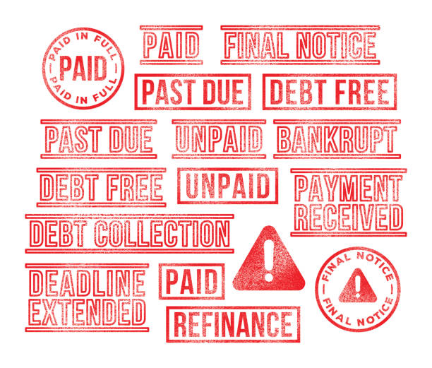 illustrations, cliparts, dessins animés et icônes de dette faillite rubber stamps bank payment due final notice letter - endettement