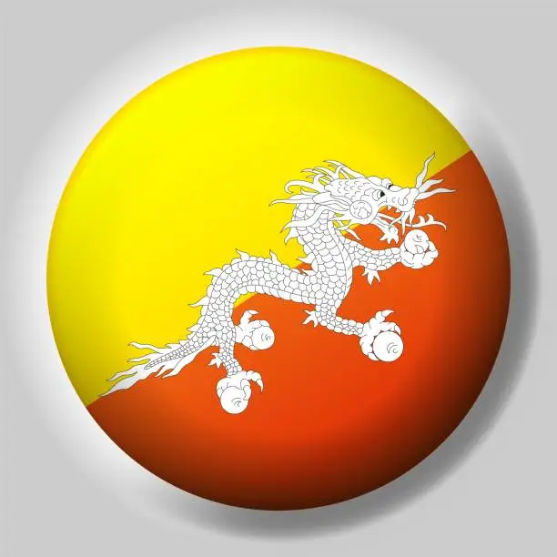 Vector illustration of Flag of Bhutan button