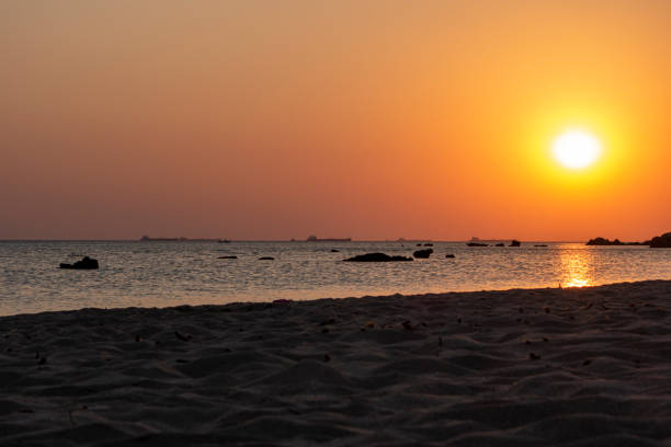 Sunset on the beach stock photo