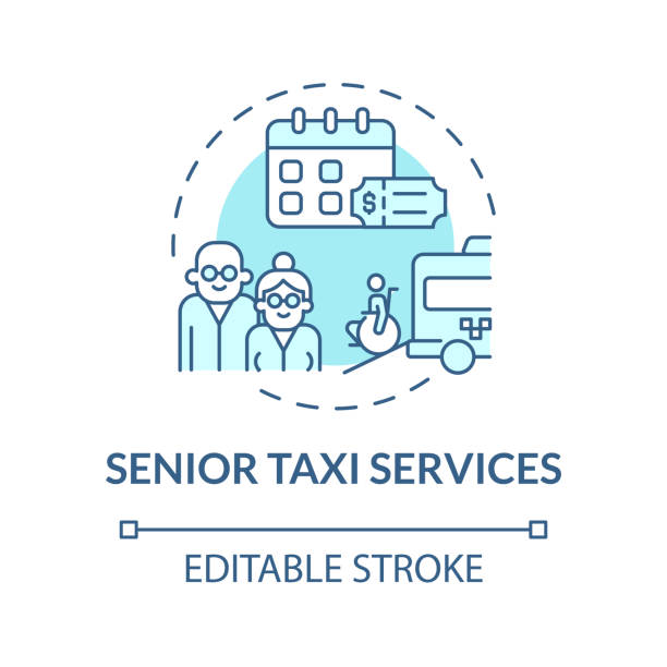ilustraciones, imágenes clip art, dibujos animados e iconos de stock de icono del concepto turquesa del servicio de taxi para personas mayores - infografías de precios