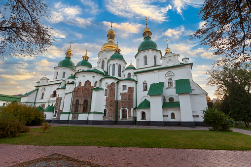 The building of St. Sophia Cathedral in Kiev, Ukraine. St. Sophia Cathedral was founded in the 11th century and was built in the likeness of St. Sophia Cathedral in Constantinople.