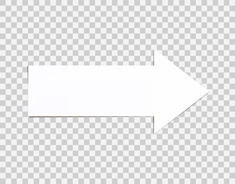 Vector White Arrow Isolated on Transparent Background, Paper Arrow with Shadow, Right Direction, Pointer Directional Sign.