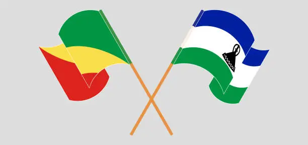 Vector illustration of Crossed and waving flags of Republic of the Congo and Kingdom of Lesotho