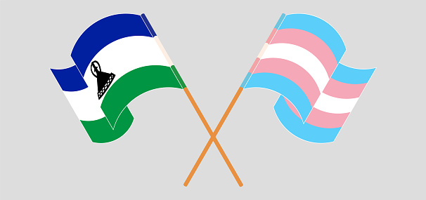 Crossed and waving flags of Kingdom of Lesotho and Transgender Pride. Vector illustration