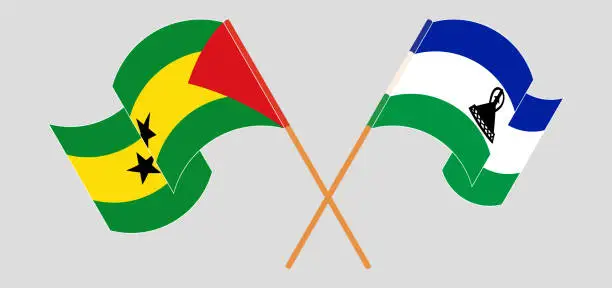 Vector illustration of Crossed and waving flags of Sao Tome and Principe and Kingdom of Lesotho