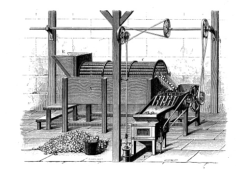 Antique illustration of 19th century industry, technology and craftsmanship: starch extraction