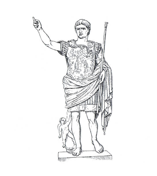 illustrazioni stock, clip art, cartoni animati e icone di tendenza di statua d'epoca imperatore romano augusto - augustus caesar