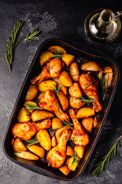 istock Roasted chicken legs with potatoes and rosemary. 1364423937