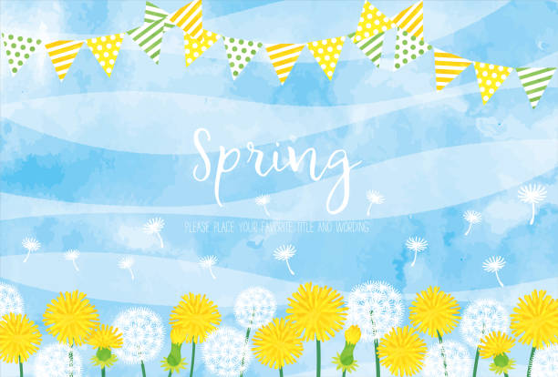 ilustrações de stock, clip art, desenhos animados e ícones de watercolor style dandelions and garland spring background material - may