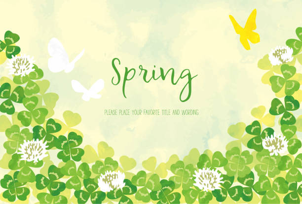 mlecze w stylu akwarelowym i wiosenny materiał tła girlandy - spring clover leaf shape clover sketch stock illustrations