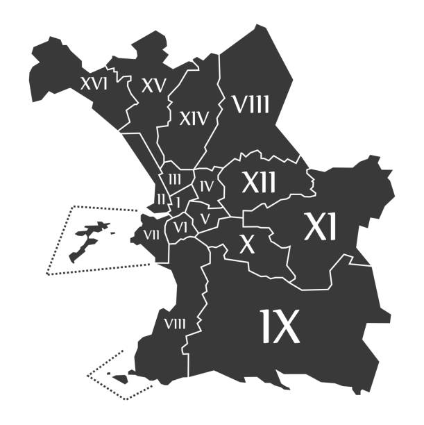 карта города марсель помечена черной иллюстрацией - neuss stock illustrations