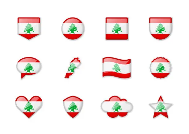 Vector illustration of Lebanon - set of shiny flags of different shapes.