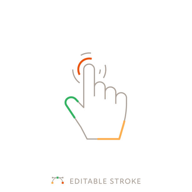 ilustrações, clipart, desenhos animados e ícones de clique no ícone da linha manual multicolor com traçado editável - touching human finger choice push button