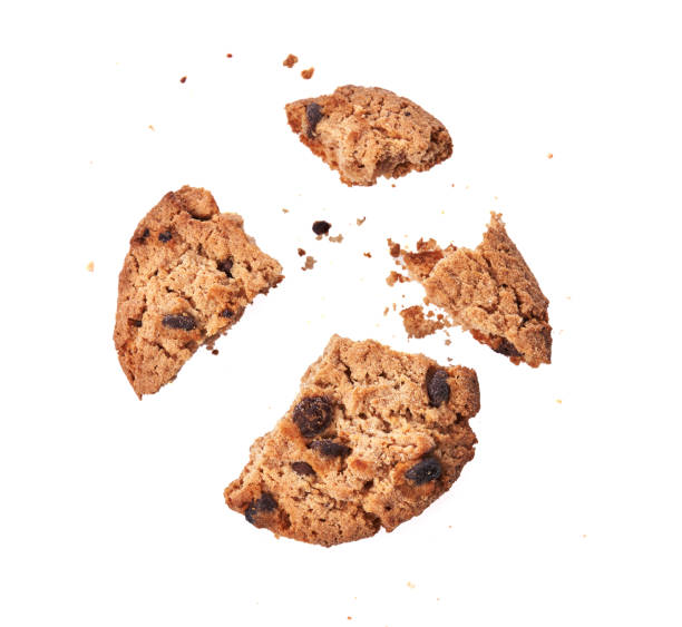 istock Delicious chocolate cookies flying isolated on a white background 1364431901