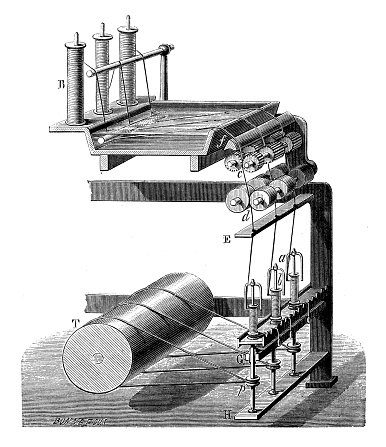 Antique illustration of 19th century industry, technology and craftsmanship: textile and fashion industry, flax production