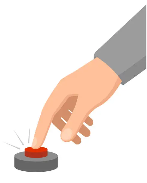 Vector illustration of A man's hand presses a button.