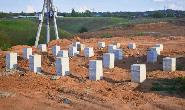 istock Pile foundation for the construction of a frame country house. 1364433751