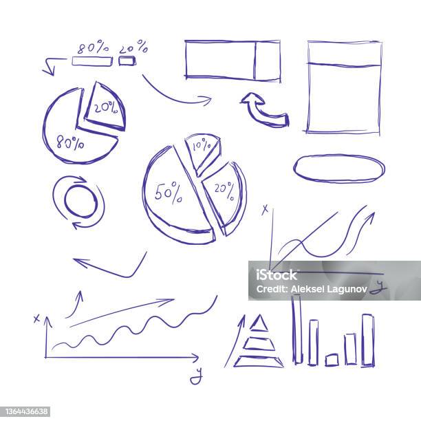 Vector Pen Drawn Charts Graphics Schemes Arrows Blue Scribble Lines ...