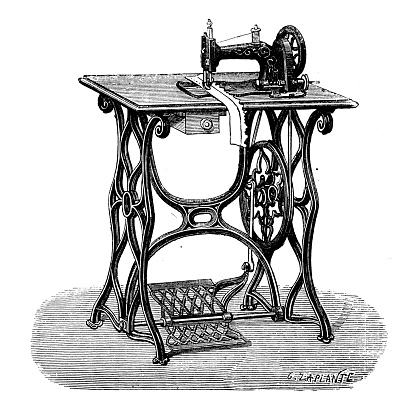 Antique illustration of 19th century industry, technology and craftsmanship: textile and fashion industry, sewing machine