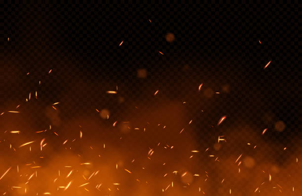 ilustrações, clipart, desenhos animados e ícones de faíscas de fogo voadoras em fundo transparente. ilustração vetorial - campfire coal burning flame