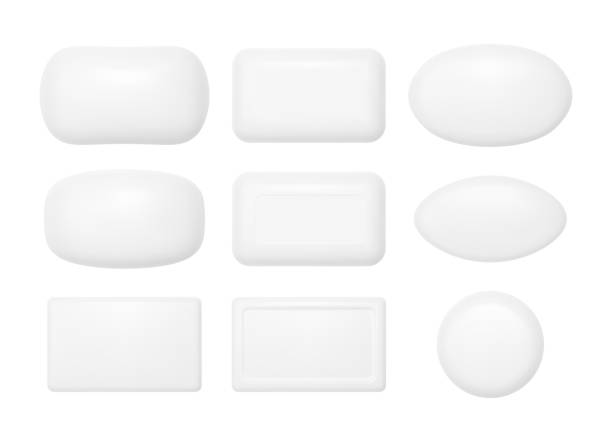 illustrations, cliparts, dessins animés et icônes de ensemble de maquettes de barres de savon. savon blanc vectoriel réaliste. - savonnette