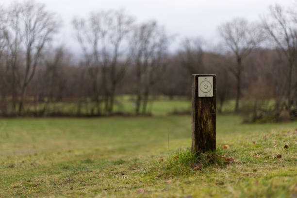 istock Simple round sign on tourist track 1364444671
