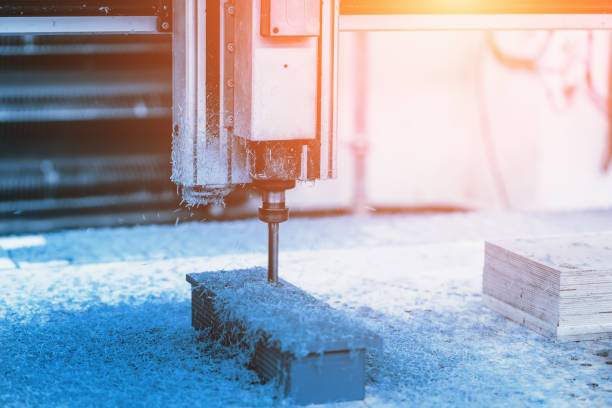 istock Computerized automatic lathe CNC drilling machine in factory close up 1364445477
