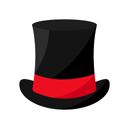 Classic flat illustration with top hat. Magic top hat in classic style. Isolated vector illustration.