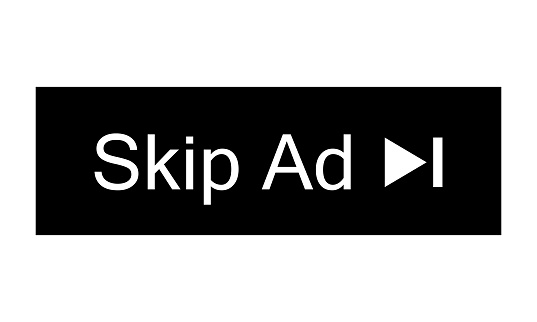 Skip ad button. Black button skip ad for website. Vector icon.