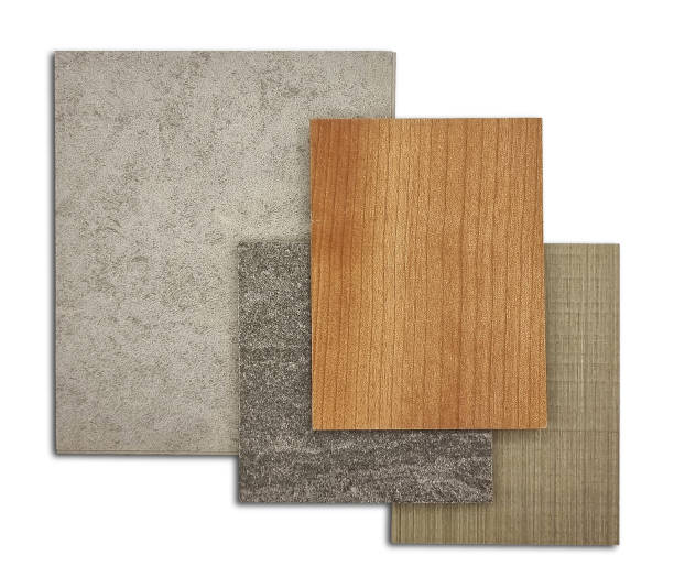 istock combination of interior material samples for mood and tone board consists grey concrete vinyl floor tile, oak and ash veneer, stone granite tile isolated on background with clipping path. 1364450609